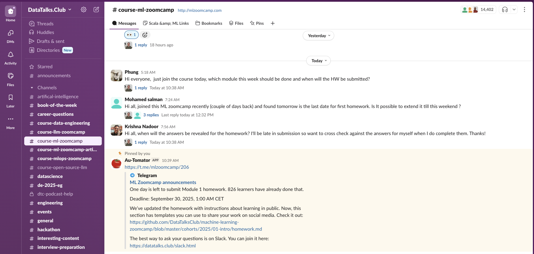 ML Zoomcamp Slack channel