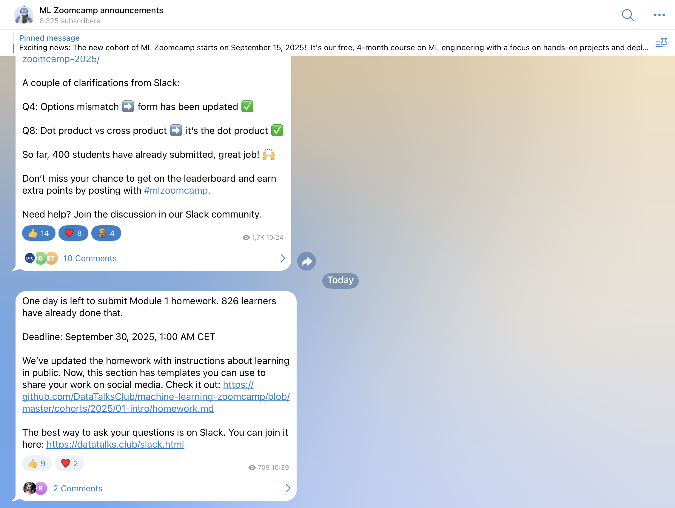 ML Zoomcamp Telegram channel